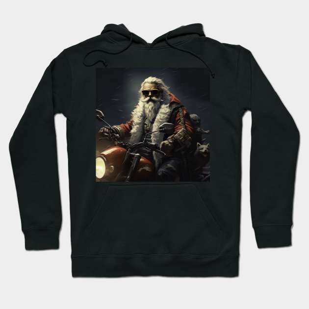 Santa Claus on bike Hoodie by Maverick Media